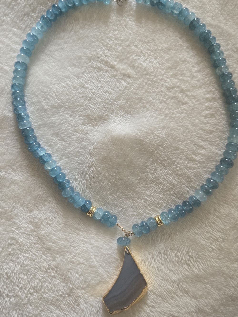 Blue Handcrafted Gemstone Beaded Necklace with vintage brown agate Pendant